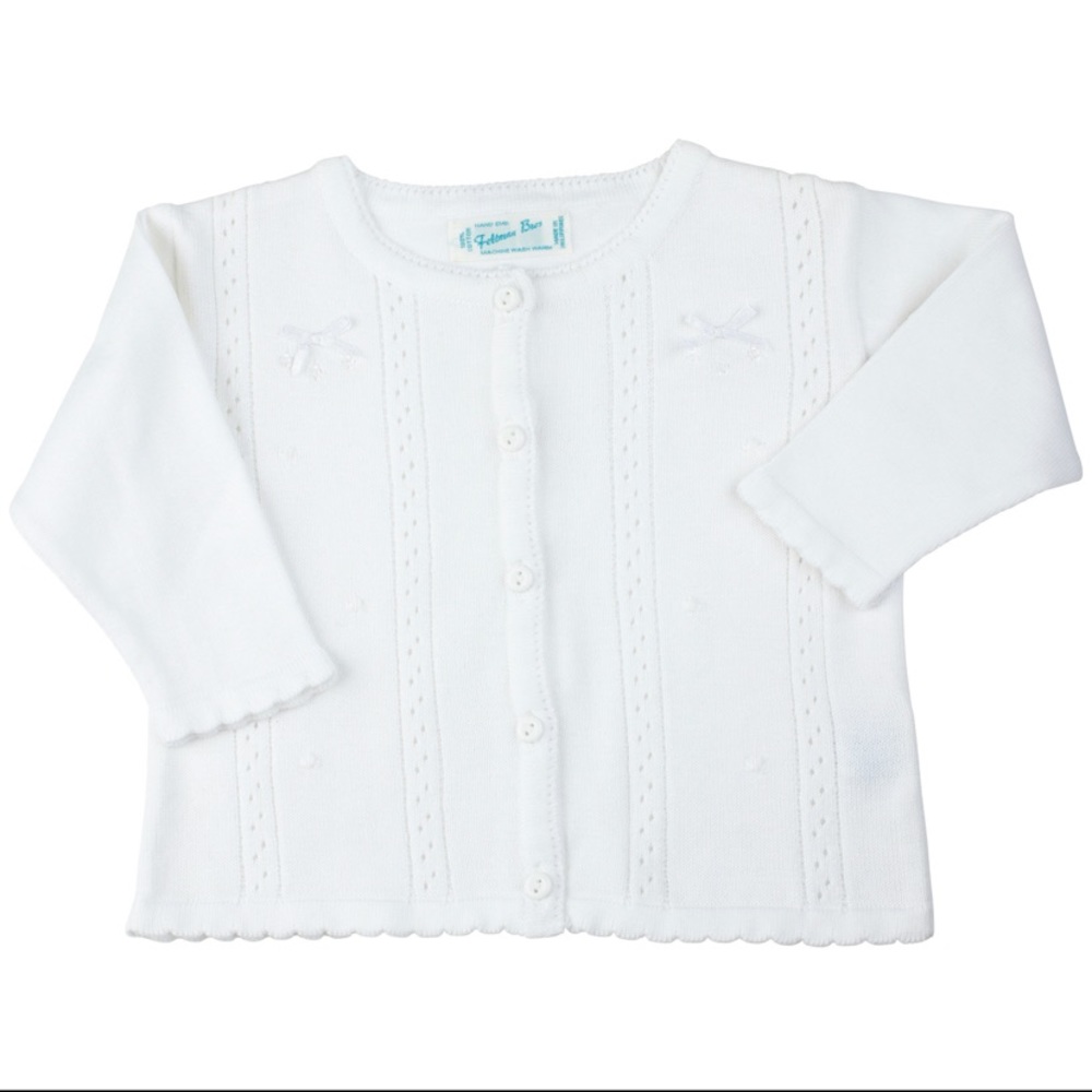 Feltman Brothers Pointelle Bow Knit Cardigan White